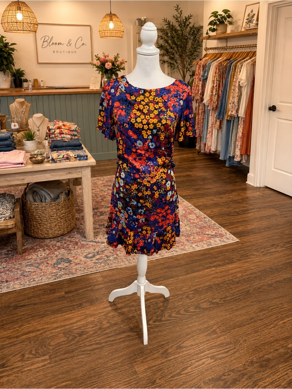 Anthropologie Floral Open Back Mini Dress Women’s Size 4 Flutter Sleeve